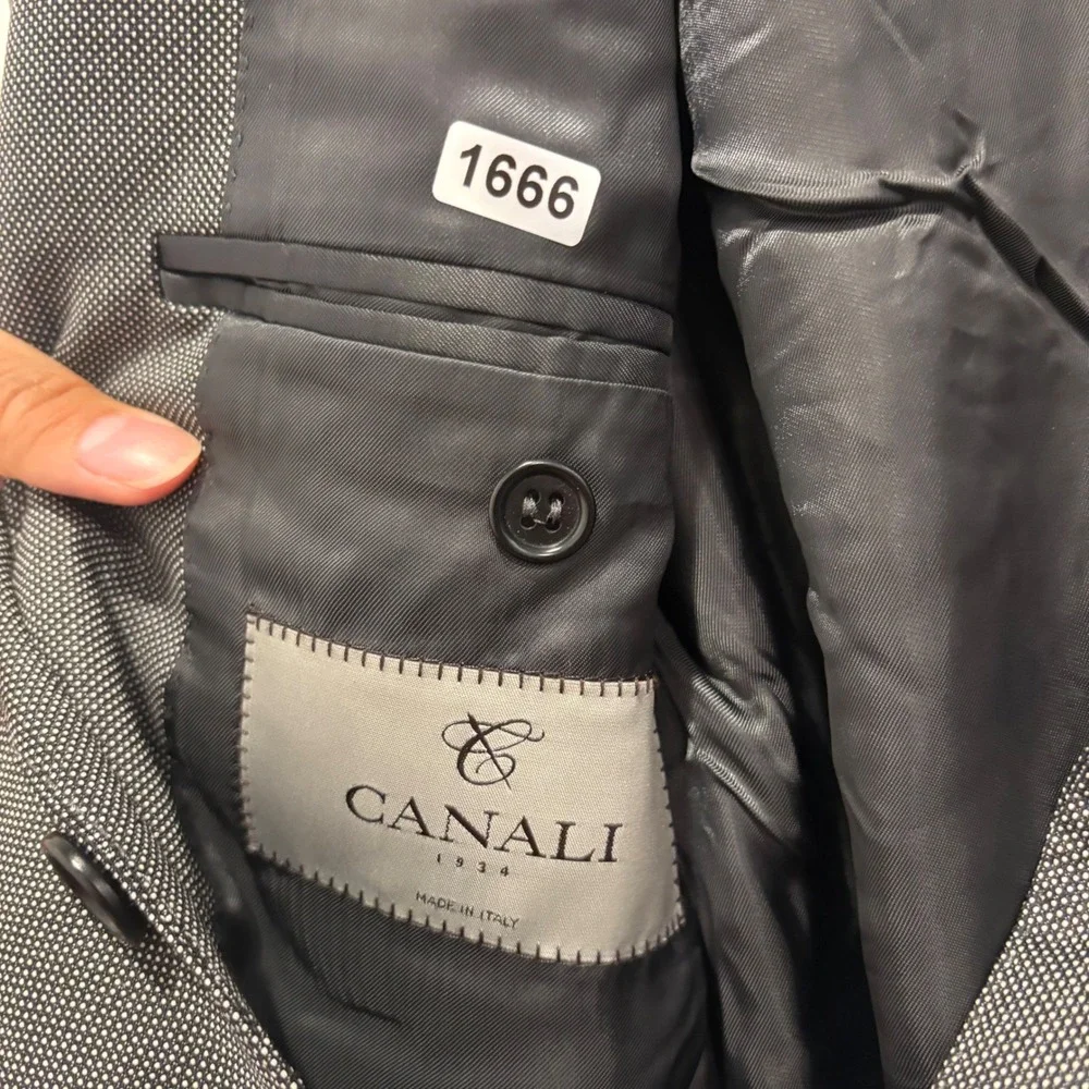 Canali 1934 Mens Grey Micro Pattern 100% Wool Blazer Sport Coat Italy 46L